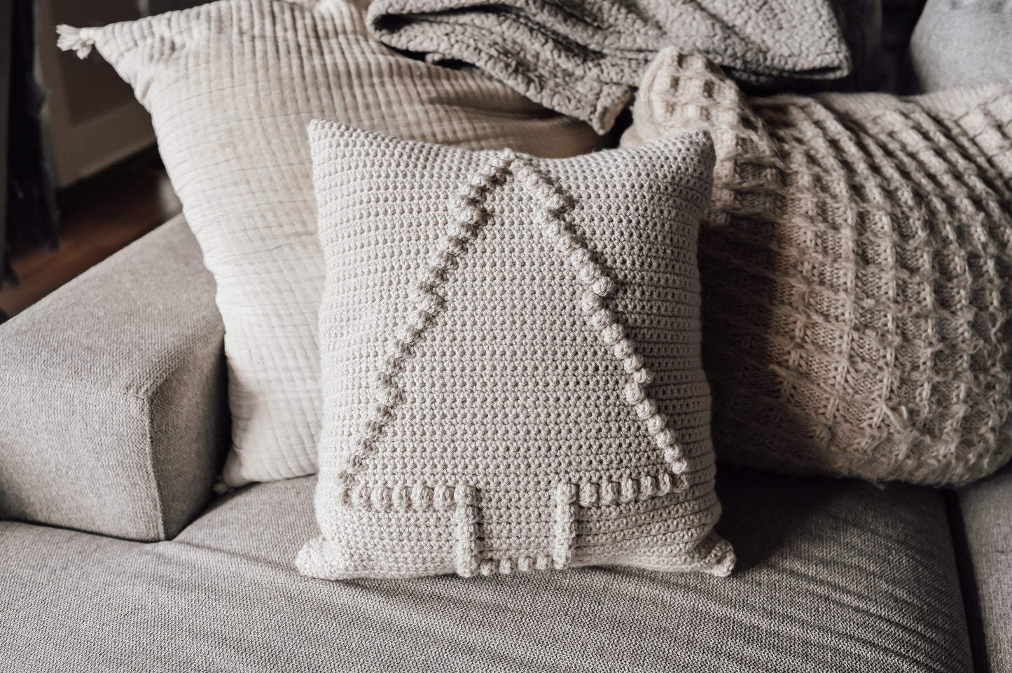 Crocheted Holiday Pillow - Linen