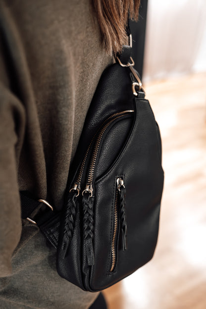 black-vegan-leather-sling-bag