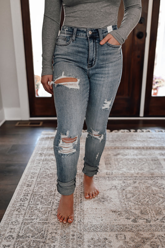 Judy Blue Destroyed Skinny Jeans (Long Inseam)