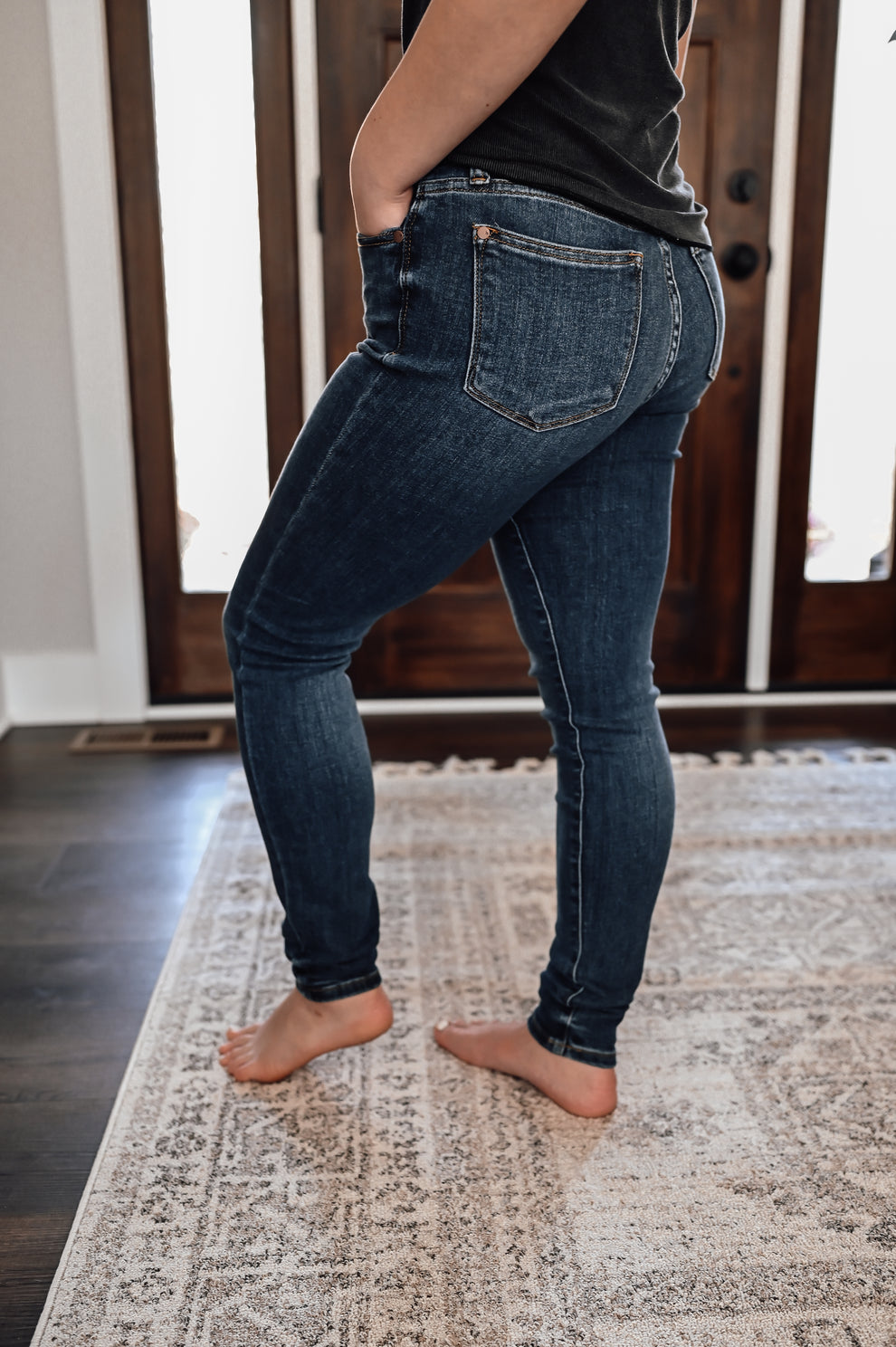Judy Blue Mid Rise Adjustable Waist Raw Hem Skinny Jeans