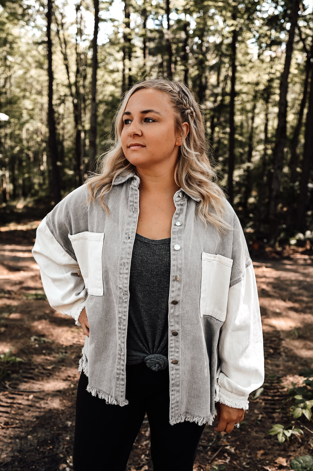 women's oversized raw hem jacket