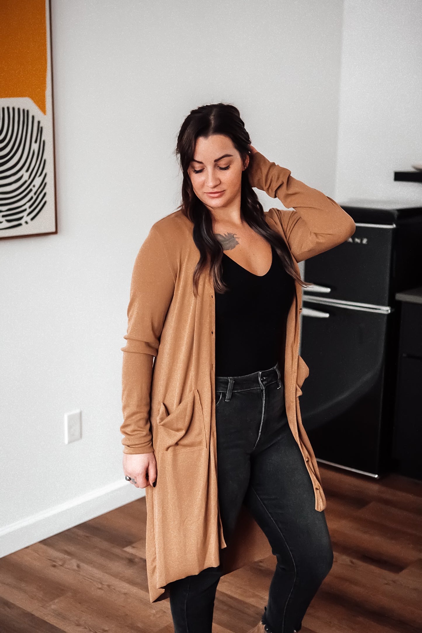 Camel Ribbed Duster Cardigan