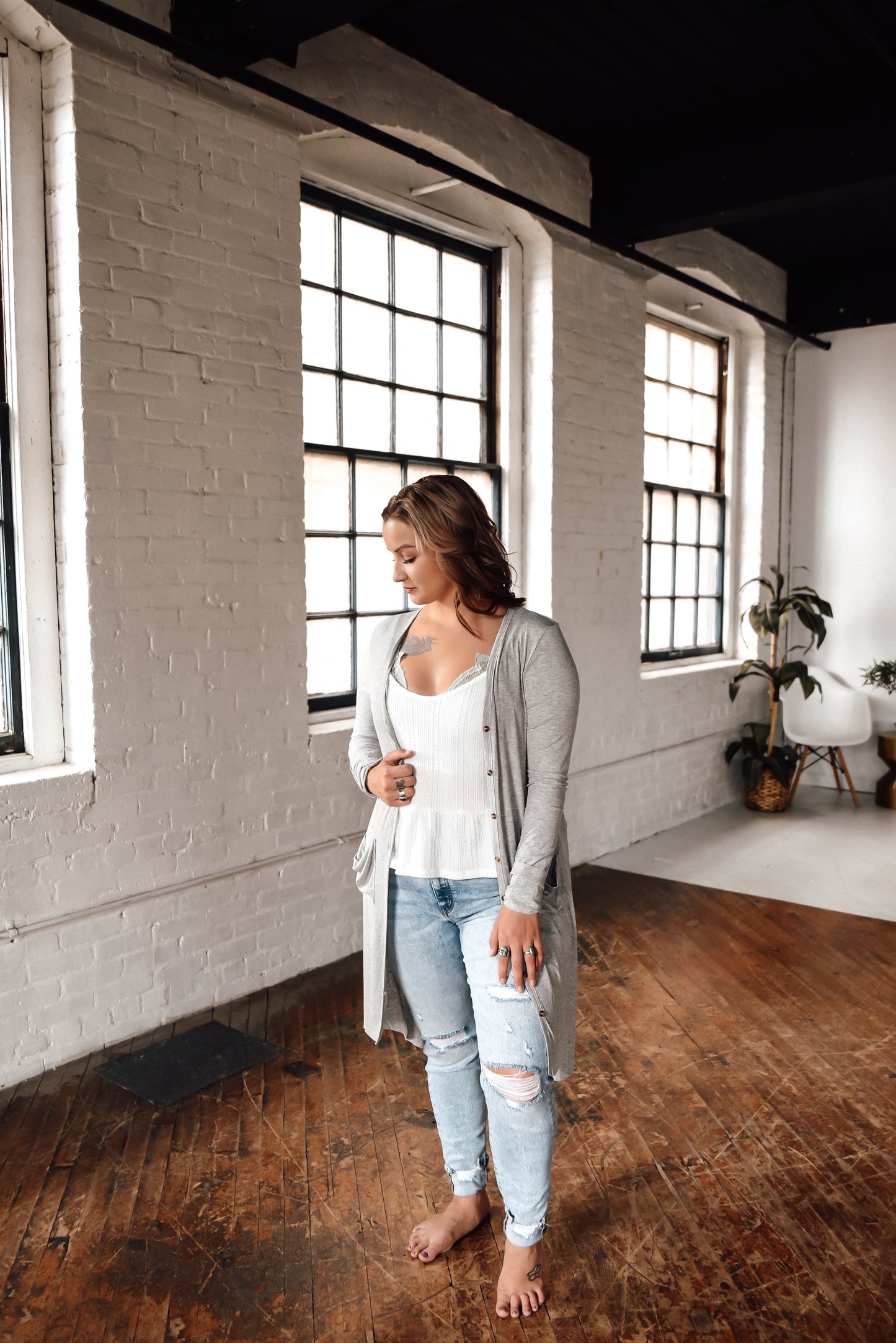 Grey Ribbed Duster Cardigan